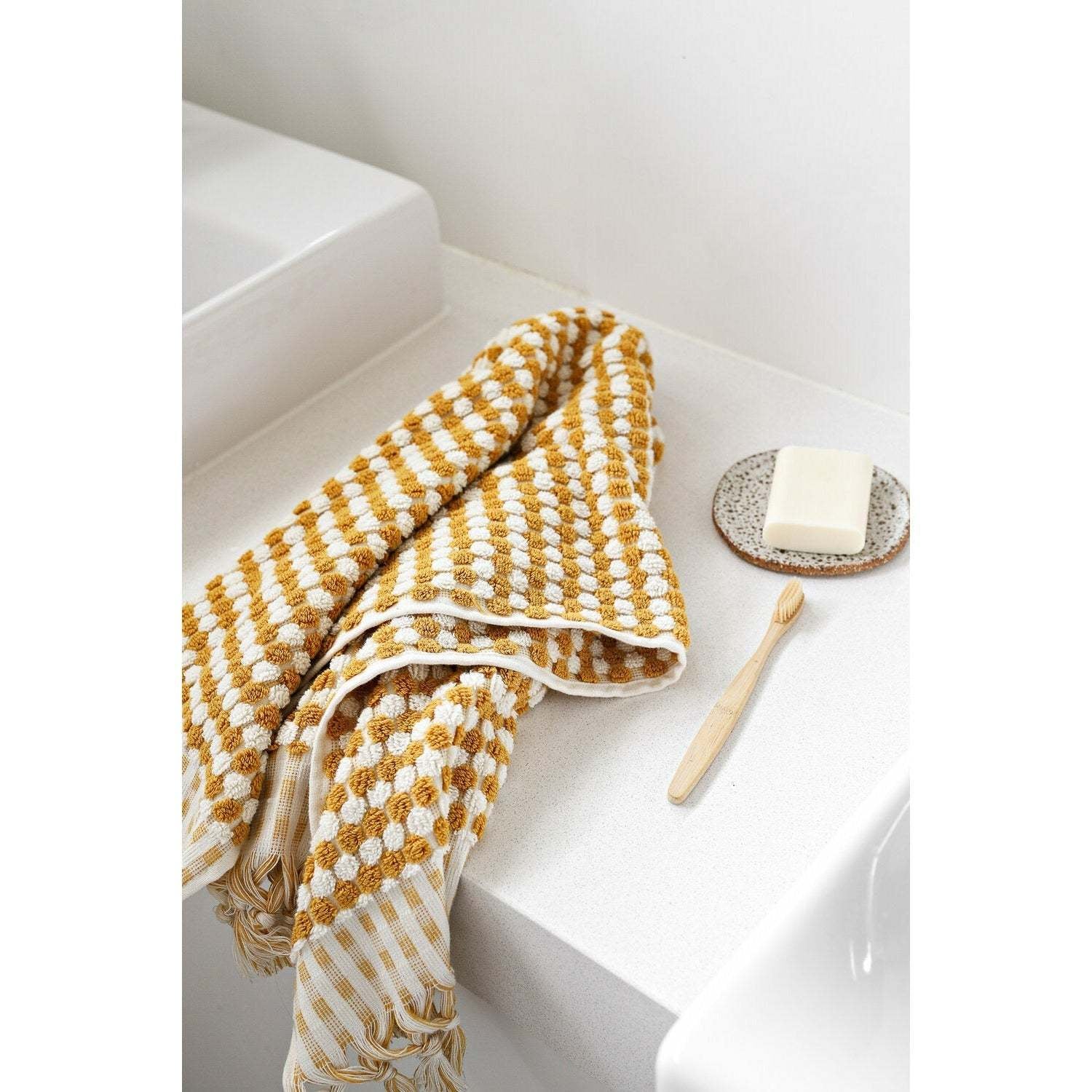 Miss April Pompom Hand Towel Mustard