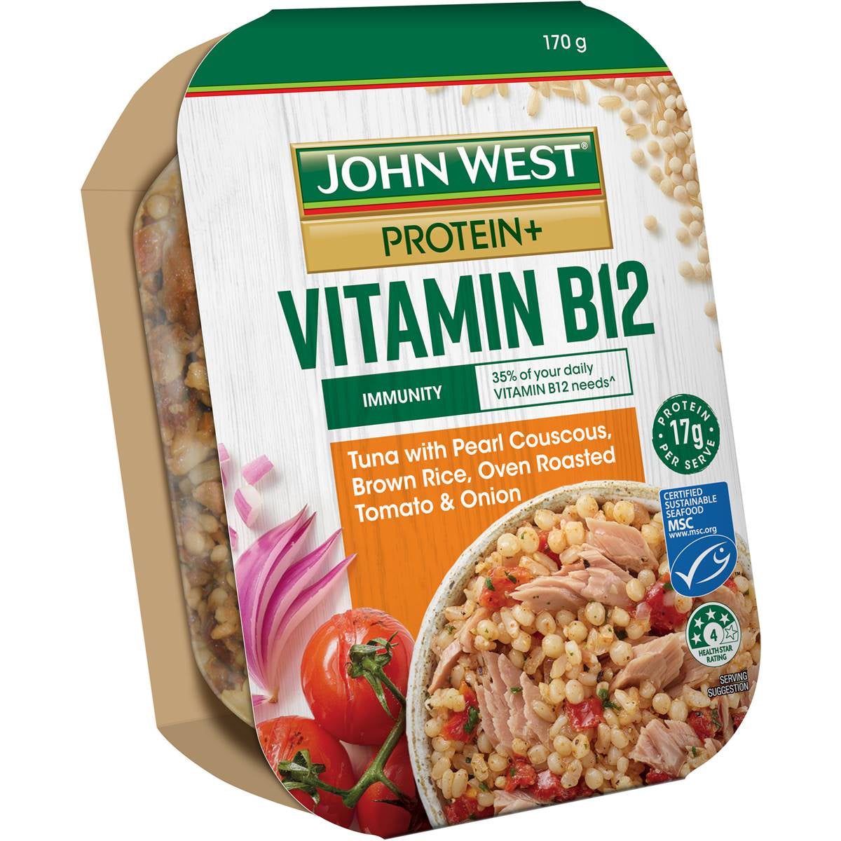 John West Tuna Protein + Vitamin B12 with Pearl Couscous, Brown RIce Oven Roasted Tomato & Onion 170g