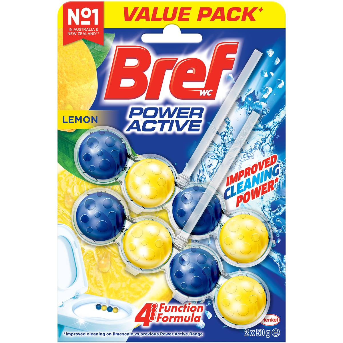 Bref Power Active Toilet Cleaner Block Lemon 2 Pack