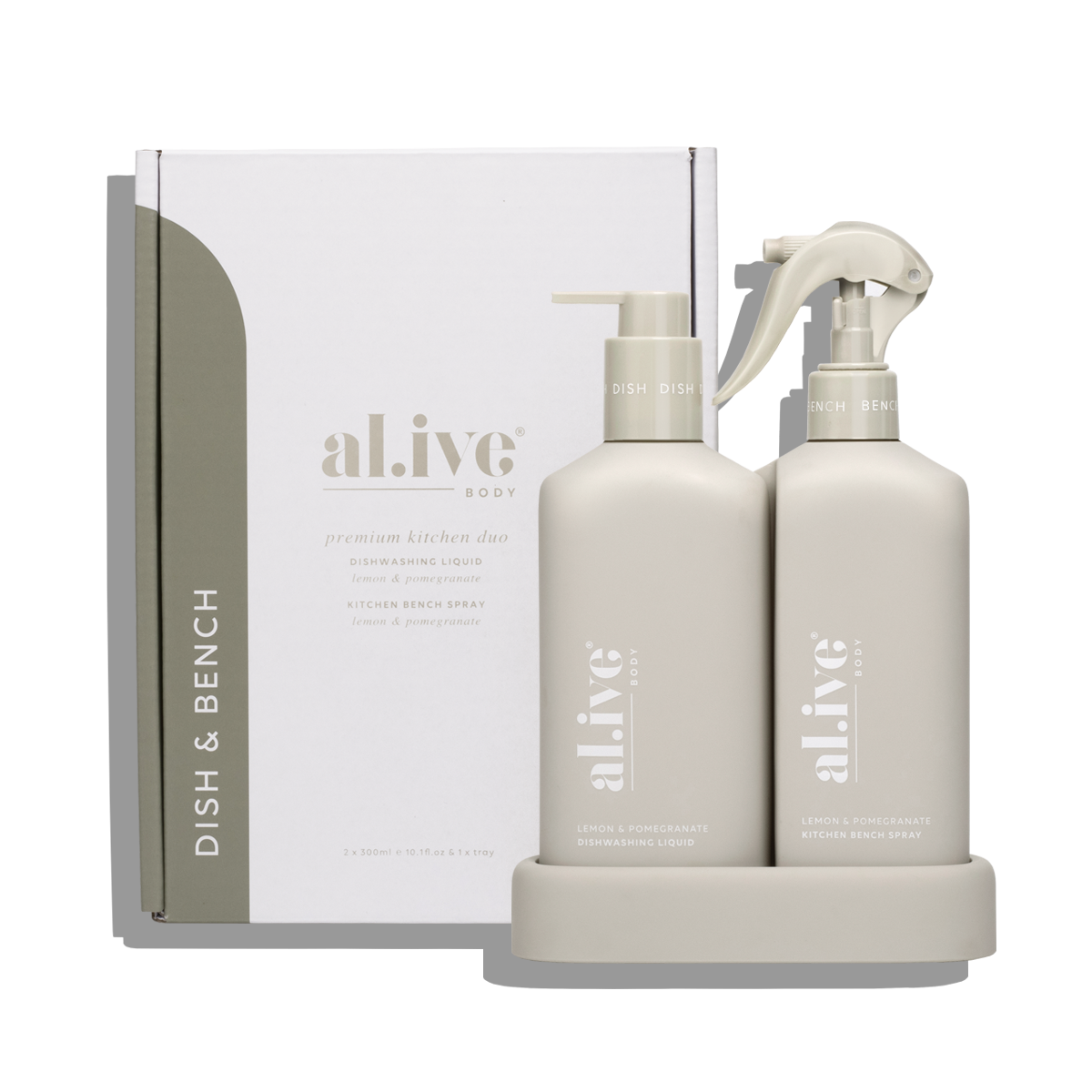 Alive Bench Spray & Dishwashing Liquid Kitchen Duo 2 x 300ml Lemon & Pomegranate + Watermelon & Lime