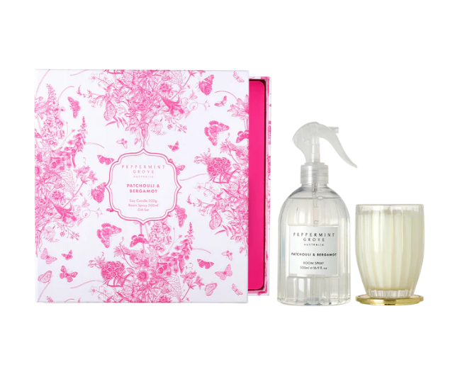 Peppermint Grove Candle 200g & Room Spray Set - Patchouli & Bergamot