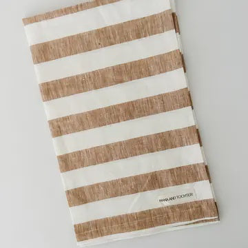 French Linen Tea Towel - Wide Toffee Stripe