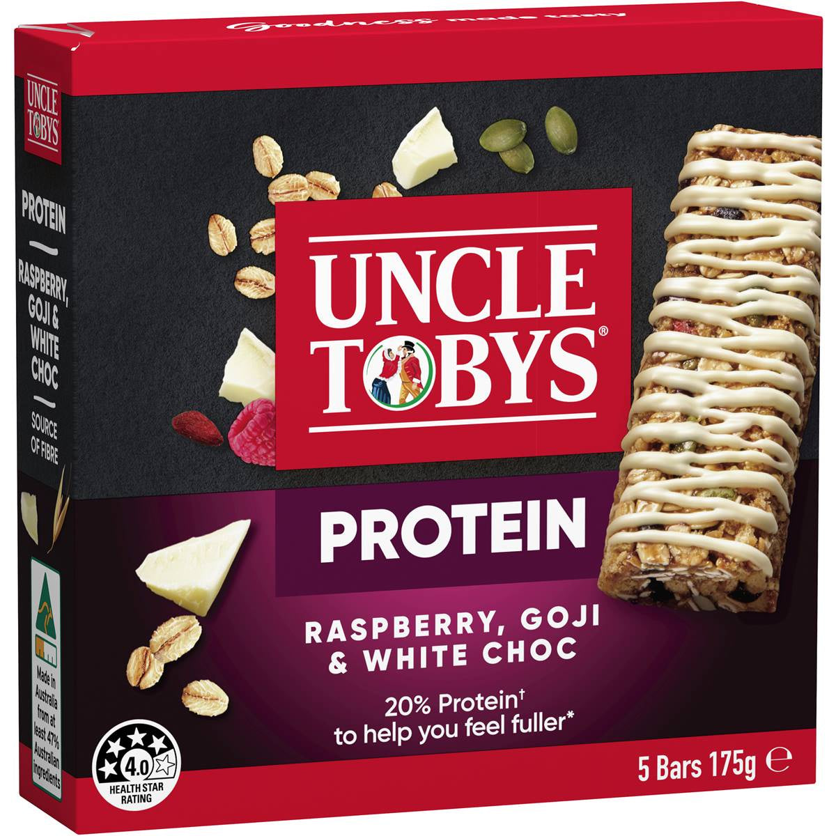 Uncle Toby's Muesli Bar Protein Raspberry, Goji & White Chocolate 175g 5pk