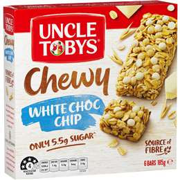 Uncle Toby's Muesli Bar Chewy White Choc Chip 185g 6 pk