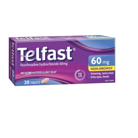 Telfast Fast Acting Hayfever Relief 60mg  Non Drowsy 20 Tablets