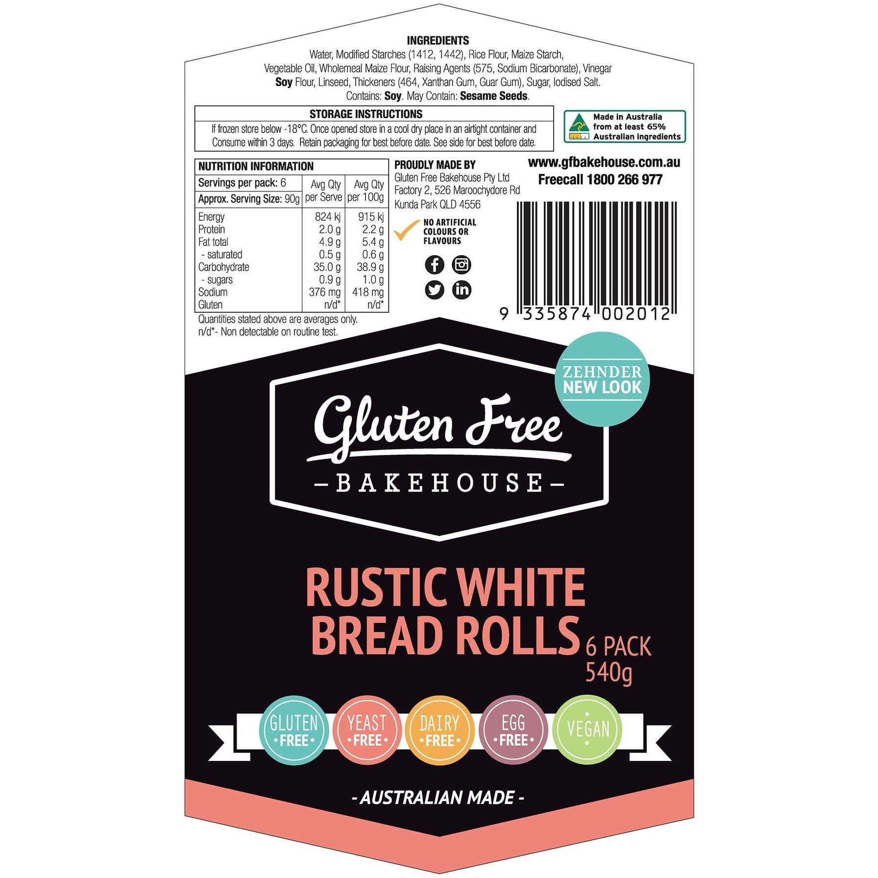 Gluten Free Bakehouse White Rustic Rolls 6pk