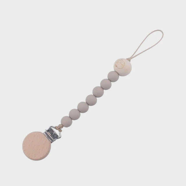 Silicone & Wooden Bead Dummy Clip - Beige