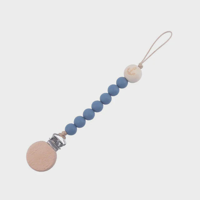 Silicone & Wooden Bead Dummy Clip - Blue