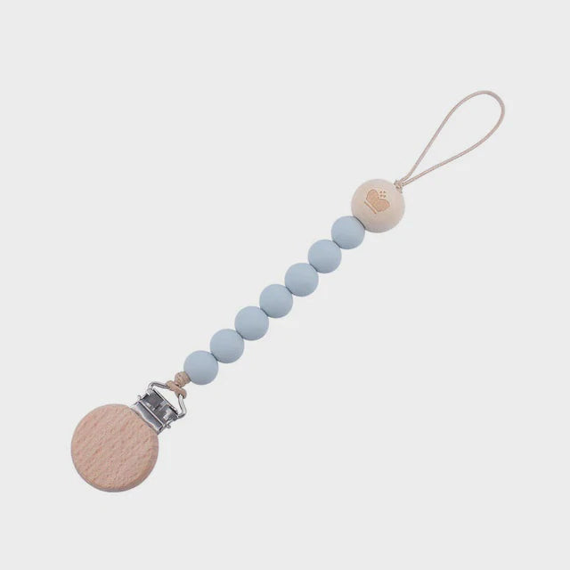 Silicone & Wooden Bead Dummy Clip - Grey