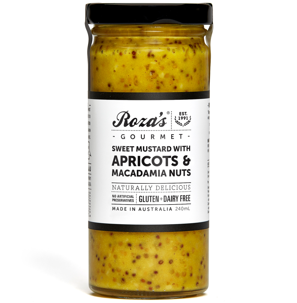 Roza's Sweet Mustard with Apricots & Macadamia Nuts 240ml