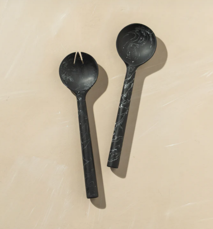 Flow Resin Salad Server Ash Black