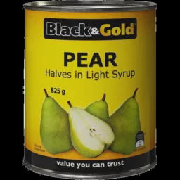 Black & Gold Pear Halves in Light Syrup 825g