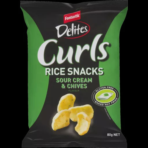 Fantastic Delites Curls Rice Snacks Sour Cream and Chives 80g