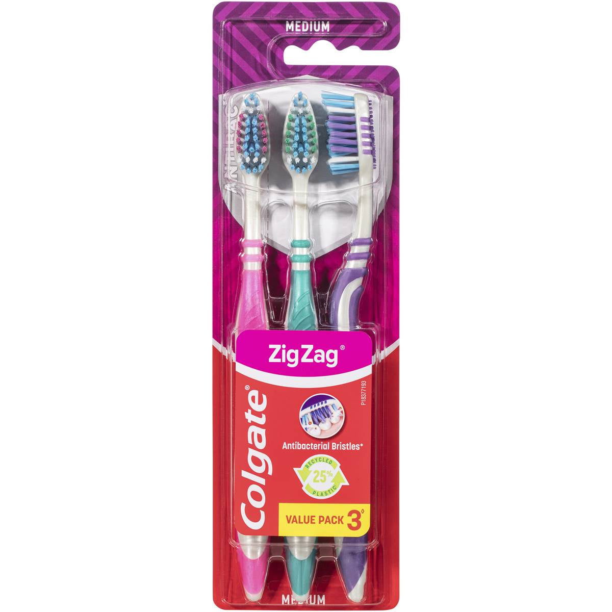 Colgate Toothbrush Zigzag Medium 3pk