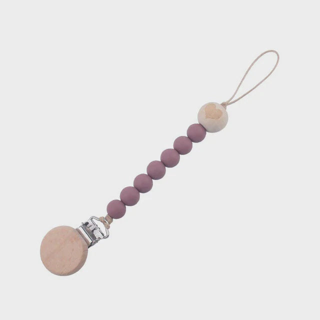 Silicone & Wooden Bead Dummy Clip - Pink